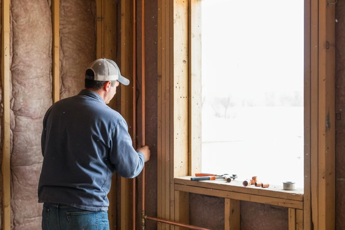 Licensed plumber running new copper supply lines in a New Douglas home