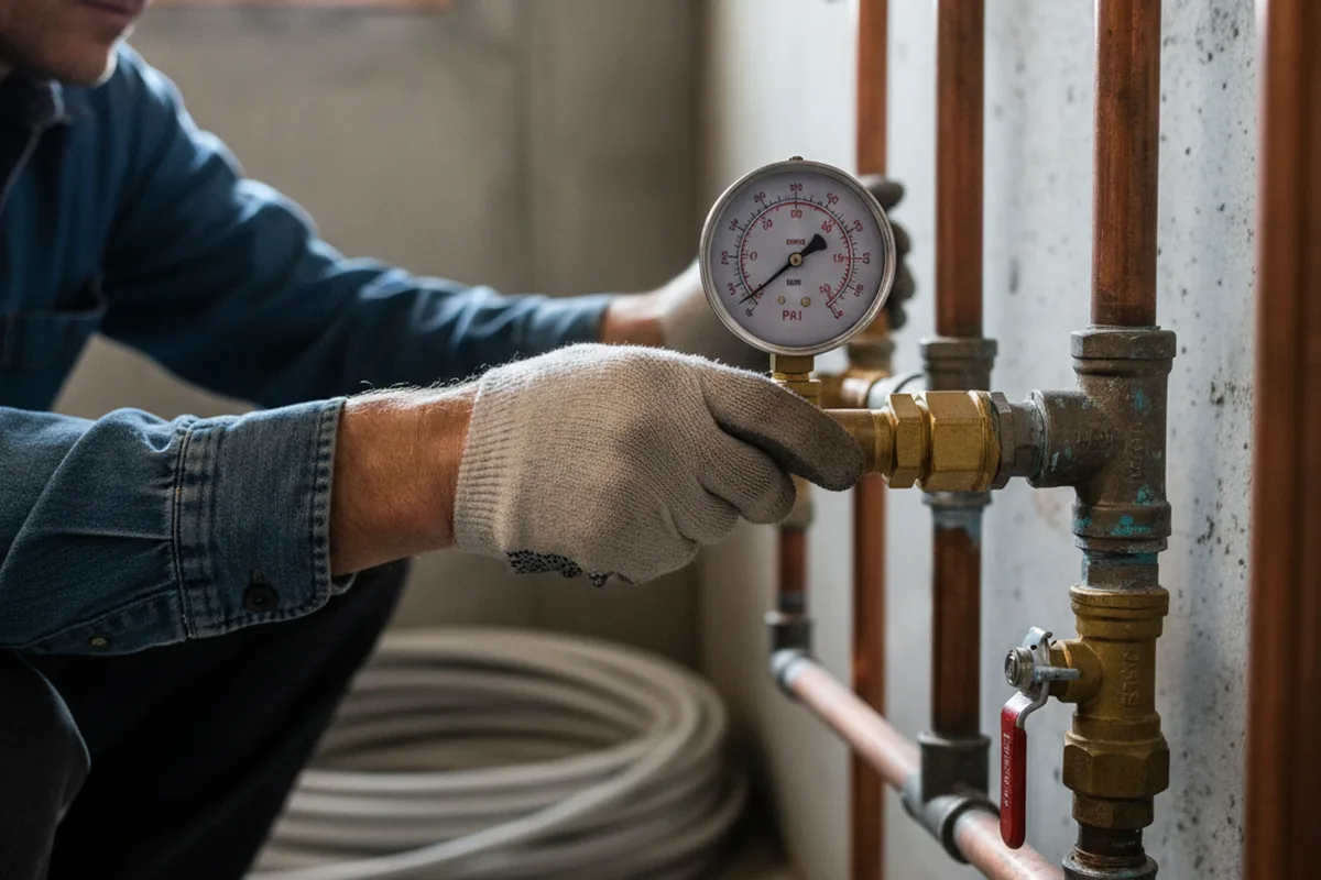 Pressure testing a repaired line during Water Line Repair in New Douglas